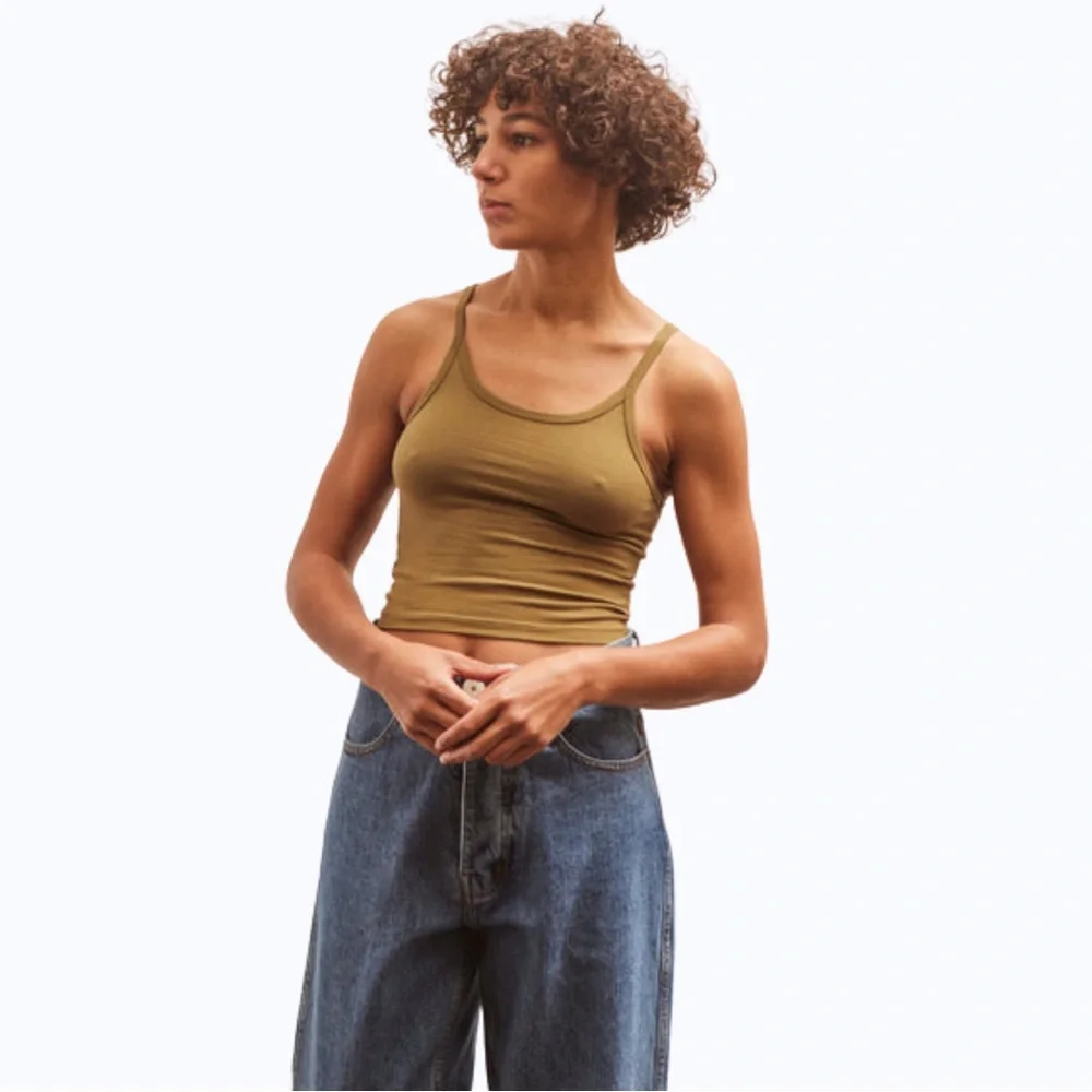 ARQ Olive Green Tank Top Organic Cotton Stretch Crop Cami Size Small - Picture 8 of 9